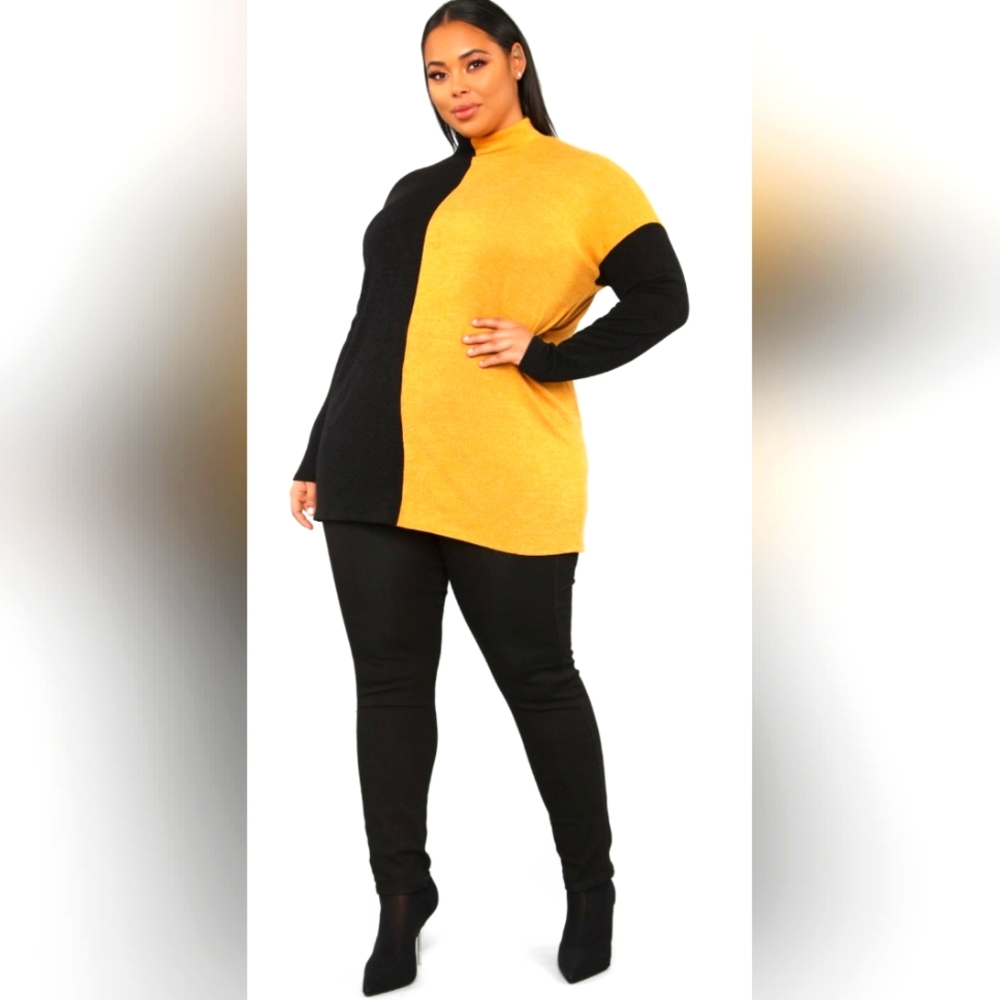 Colorblock Black and Yellow Women's Sweater
